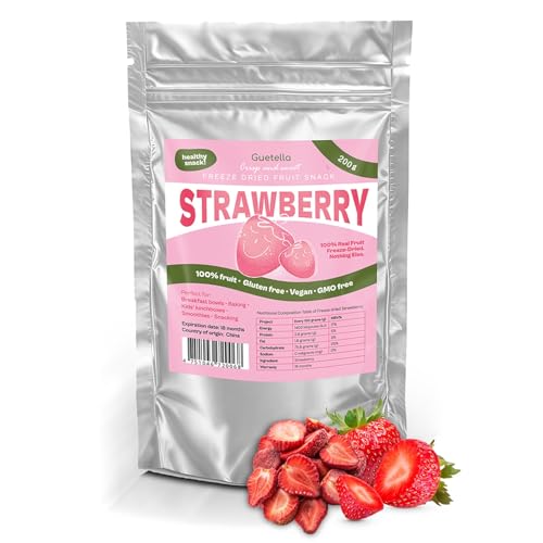 Gefriergetrocknete Erdbeeren, Obst in Scheiben, 100% Trockenfrüchte, natürlich, frei von Zusatzstoffen, höchste Qualität, Erdbeerchips, vegan, Snacks, reines Obst