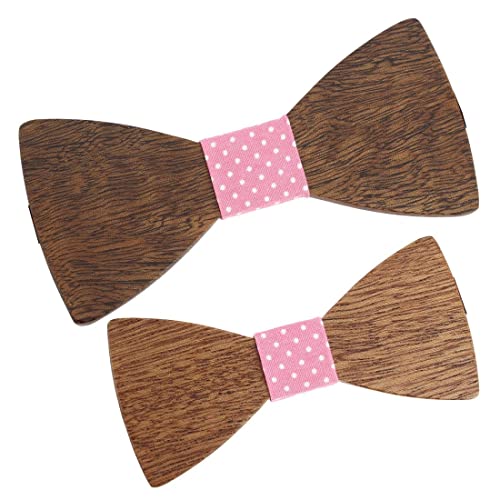 Noeud papillon en bois rose layette Tony & Paul pour duo père et fils à pois