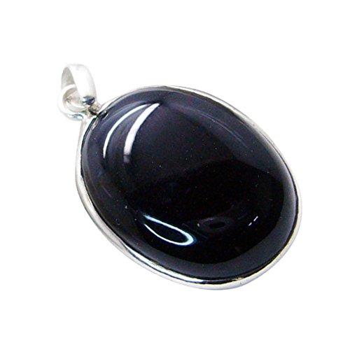 Collier Onyx Noir Naturel Argent 925 Pendentif Chakra Pierre Soin