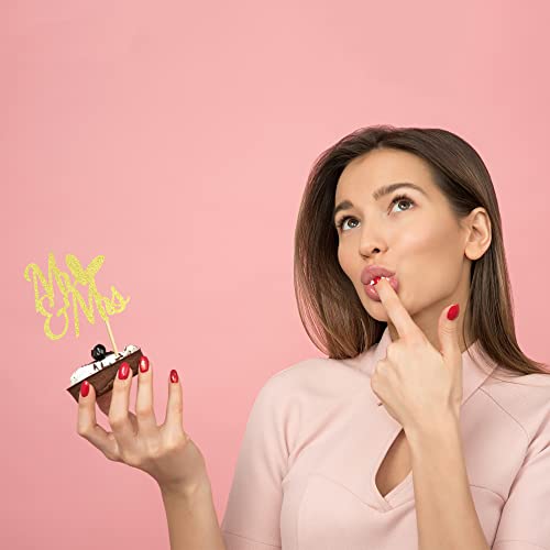 Arthsdite 48Pcs Mr & Mrs Cupcake Toppers With Love Heart Bridal Shower Gold Glitter Wedding Cupcake Picks Engagement Birthday Party Cake Decorations Supplies #TOP6