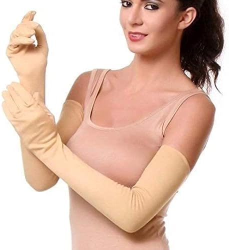 Fashion Full Hand Arms Sleeves Protective Summer Gloves Sun Burn Protection Hand Arm Skin Gloves for Girl's and Women's (Cream) (Pack Of 1)