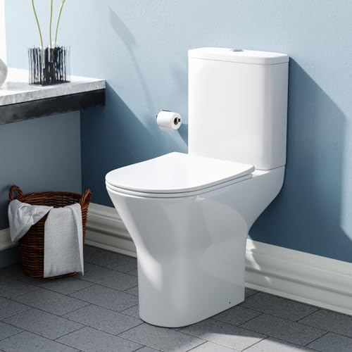 Image of Nes Home Comfort Height Rimless Close Coupled Toilet Pan, Cistern & Toilet Seat