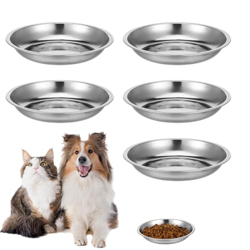 Styquenzer Set di 5 ciotole per gatti da 17 cm, in acciaio inox, per cani di piccola taglia, set da 5 ciotole, adatto ai baffi, igienico, compatibile con mangiatoie e distributori automatici