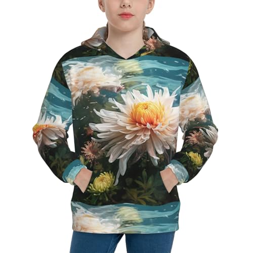 Elegant Chrysanthemum Flower Kids Pullover Hoodies Boys Sweatshirts Girls Athletic Clothes with Pocket
