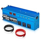 1000W Pure Sine Wave Inverter DC 12V to AC 110V/120V Converter 2000w (Peak) Car Power Converter with 3 AC Outlets, 4USB Port,Power Inverter for Car, Truck, Home, Vehicles, Laptop