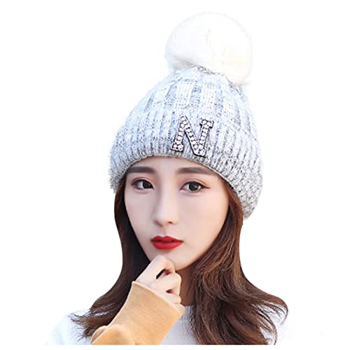 Jinjiums Winter Beanie Hat for Women Thick Cable Knit Pom Pom Beanie Hat Daily Woolen Soft Ski Cuff Cap Outdoor Cycling Gifts (Beige)