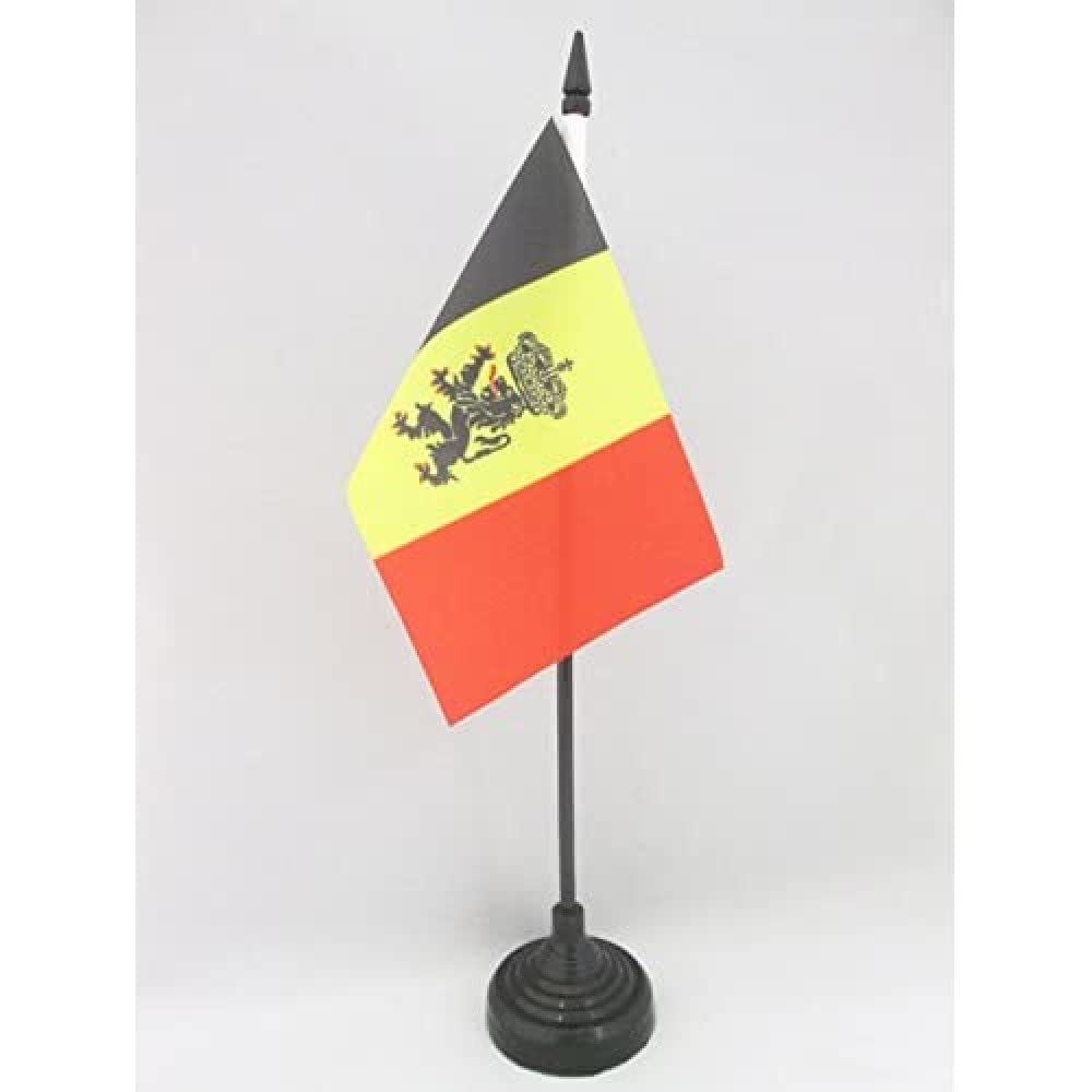 AZ FLAG - Belgium Coat of Arms Table Flag 4'' x 6'' - Belgian with Lion Office Mini Banner 100% Polyester 15 x 10 cm - Mini Desk Flag with 10'' Pole and Black Plastic Base โ image 1