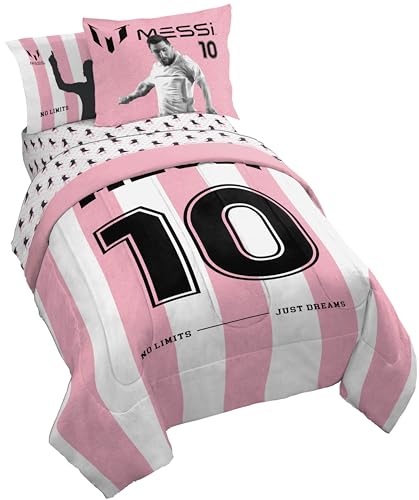 Image of Jay Franco Messi Twin Comforter Set 5 Piece Soft Kids Sports Bedding, Pink