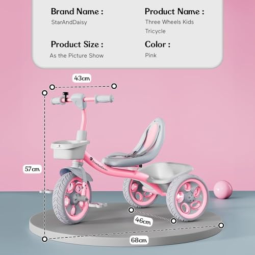 Image of StarAndDaisy Kids Cycle for 2-5 Years Boy & Girl /Tricycle with EVA Wheels, Bell & Basket /Baby Trike Cycle 30 Kg Capacity, 3-Point Safety Belt -Pink