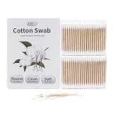Meipo Cotton Swab for Ears Double Round Thick Cotton Tips with Strong Wooden Sticks for Makeup or Na