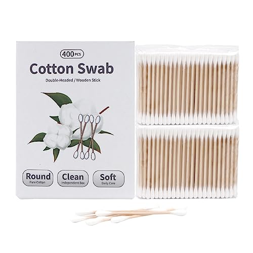 Meipo Cotton Swab For Ears Double Round Thick Cotton Tips With Strong Wooden Sticks For Makeup Or Nails Natural Cotton Bud 3 Inch,One Small Box (1Pack 400 Count) #TOP18