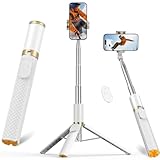 Vimose Phone Tripod & Selfie Stick with Remote, Portable, Lightweight for Video Recording Vlog, Extendable Travel Tripod Stand Compatible with iPhone Android, White, 62