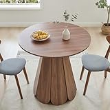 31.5 inch Small Round Dining Table, Modern Kitchen Table for 2 to 4 Person, Farmhouse Wood Circle Dining Room Tables with Pedestal Base, Space Saving Dinner Tables for Apartment, Small Space, Walnut