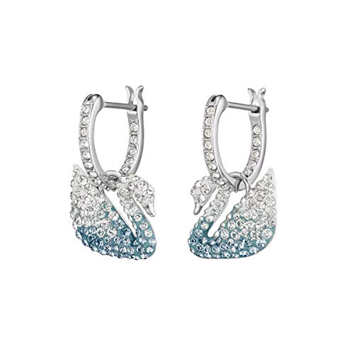 Swarovski Boucles d'oreilles Iconic Swan, paire d'anneaux d'oreilles, cygne, métal rhodié, bleu – Image 3