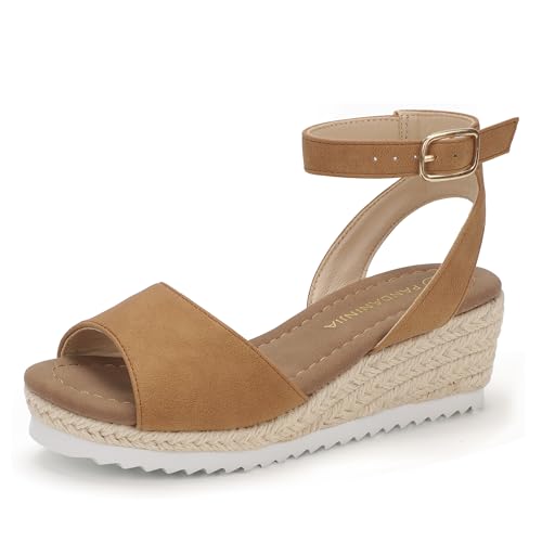 Image of PANDANINJIA Girls Wedge Sandals Espadrilles Platform Heels for Girls Dress Shoes Ankle Strap Little Big Kids Sandals Summer Shoes