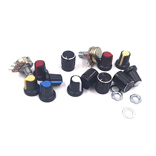 Seloky 20 PCS 5K-100K Ohm Knurled Shaft Linear Rotary Taper Potentiometer with Five Kinds Knob(WH148) Kit - Thumbnail 3