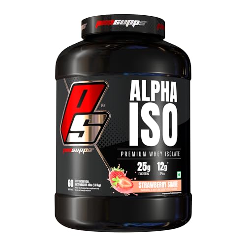 Image of PROSUPPS Alpha Iso Premium Whey Protein Isolate - 1.8kg (Strawberry Shake) | 25g Protein, 12g EAA, Zero Sugar | Muscle Growth & Recovery for Men & Women
