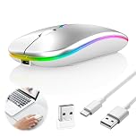 1PC Wireless Bluetooth Mouse for Macbook Laptop Rechargeale Computer Mouse 2.4G Hz Bluetooth 5.2+USB A+USB C Dual Receivers Mice-1600DPI LED Quiet Click Office Mice for Windows Mac iPad Silver