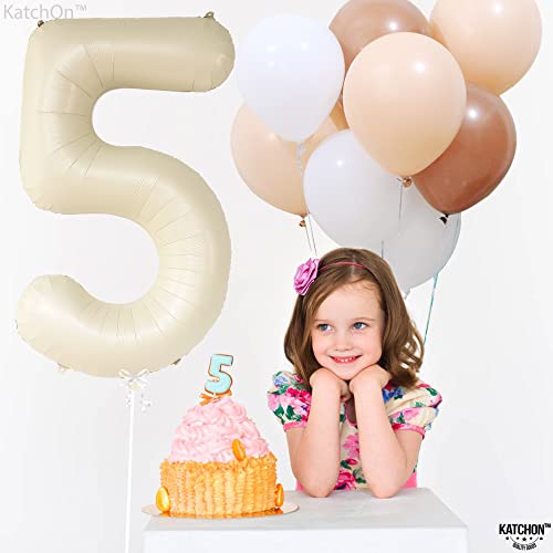Image of KatchOn Gaint Cream White 5 Balloon Number 40 Inch, 5 Birthday Decorations | 5 Birthday Balloon Decor, 5th Birthday Decorations for Boys, Creme Number 5 Balloon