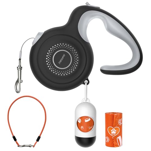 16Ft Retractable Dog Leash with Chew-Proof Steel Cable 360 Tangle-Free Shock Absorbing Built-in Poop Bag Dispenser Ergonomic Comfort Grip Handle for Medium Large Dogs Up to 130lbs