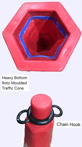 Image of Nilkamal Road Traffic Safety Cone, Pack of 4 Cones 1000 mm, with 3 mtr Chain + 2 Hooks, (Safety Cone, Traffic Safety Cone, Road Safety Cone with Reflective Strips Collar)