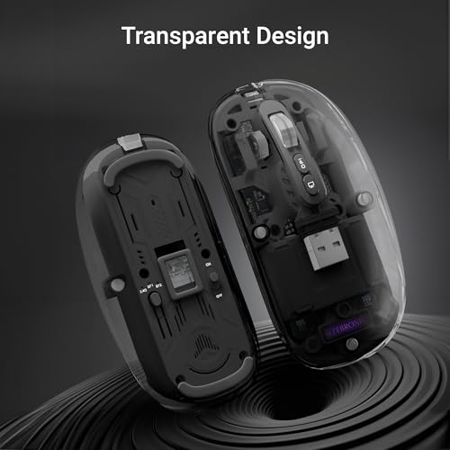 Image of ZEBRONICS Sheer Rechargeable Wireless Mouse, Dual Mode (2.4GHz + BT), Dual Bluetooth, Silent Operation, Transparent Body, RGB, Battery Indicator, for Mac | Laptop | Computer (Grey)