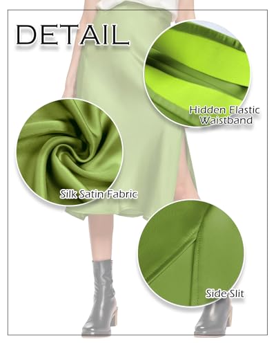 Image of Amy Babe Womens Satin Silk High Waist Slit Midi Skirt Long Skirts for Women | Elastic Waistband, Side Split, Midi Length, Below the Knee, Silky Fabric, Elegant, Fall Winter Outfits