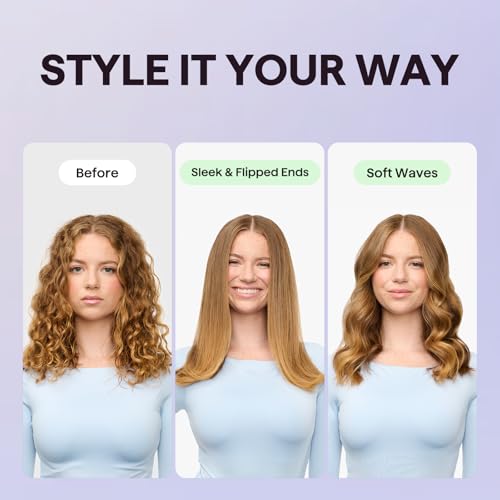 Image of Wavytalk Hair Straightener Brush, Sleek Sweep Ionic Straightening Brush, Anti-Scald Ceramic Straightener Comb with LED Display for Super Smooth Hair, Dual Voltage, Rose Gold.