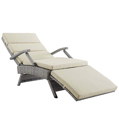 Modway Envisage Outdoor Patio Wicker Rattan Chaise Lounge In Light Gray Beige #TOP1