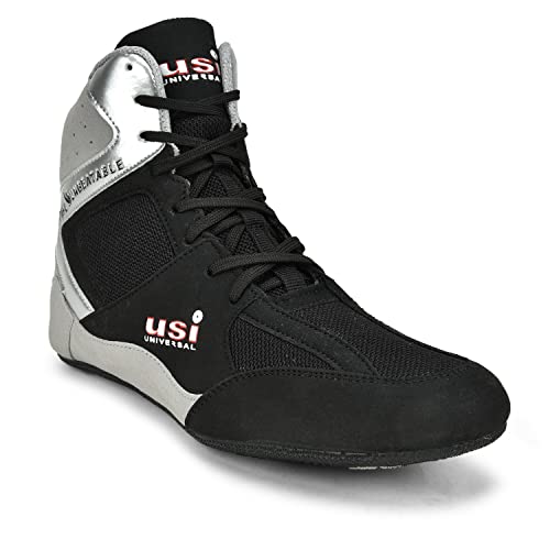 Image of USI UNIVERSAL THE UNBEATABLE Wrestling Shoes, 701WBG Comferto Black /Grey Sports Shoes for Wrestlers for Men & Women with Pu Suede, Mesh & Rubber Construction