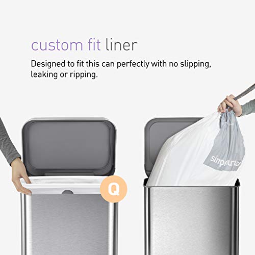 simplehuman 55 Liter Rectangular Hands-Free Kitchen Step Trash Can with Soft-Close Lid, Brushed Stainless Steel