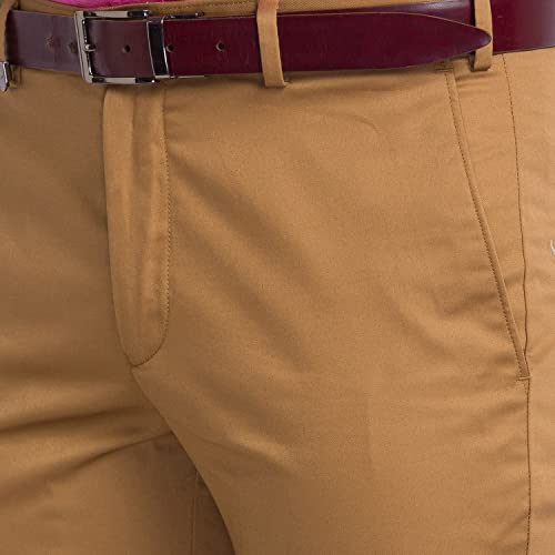 Image of Park Avenue Men's Pure Cotton Solid Pattern Super Slim Fit Flat Front Formal Chinos