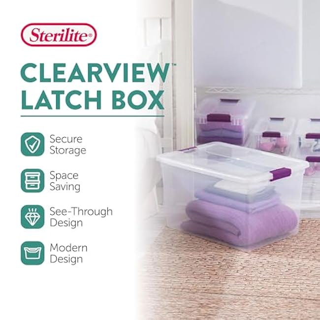 Sterilite 66 Quart (6 Pack) and 6 Quart (12 Pack) Totes, Clear Plastic Stackable Storage Containers with Latching Lids for Home Organization