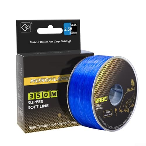 350M Super Strong Monofilament Nylon Fishing Line for Carp, 12LB to 20LB, Heavy Duty with Long Cast Distance, Dark Green, Brown Red, Blue, Green, Grey（Blue - 350 m）（No. 5）