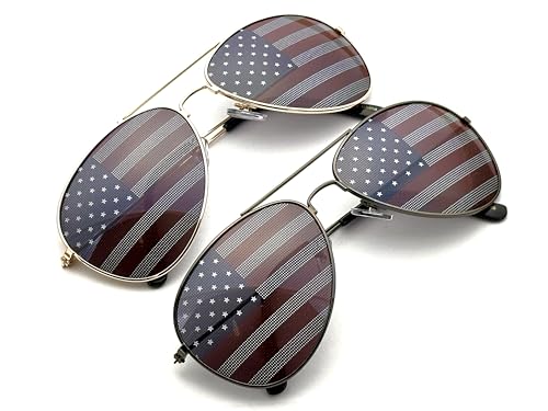 Goson American Flag Mirror Aviator Novelty Decorative Sunglasses (Gold/Black Combo in Black Gift Box)