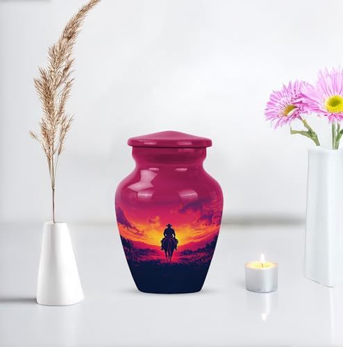 Image of Cowboy Urn - Small Urn for Human Ashes Keepsake - Urn for Ashes Adult Male - Urn for Ashes for Women - Cremation Urns for Human Ashes - Mini Urns for Human Ashes - Size 3 Inch, Pack of 4