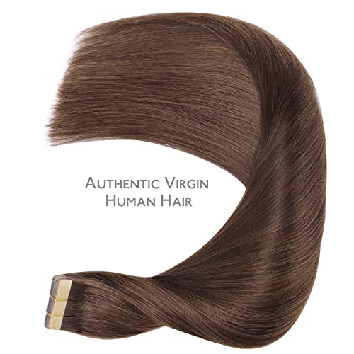 Image of WENNALIFE Tape in Hair Extensions Human Hair, 20pcs 50g 16 inch Chocolate Brown Remy Hair Extensions Straight Human Hair Tape in Extensions Skin Weft Tape Extensions Human Hair