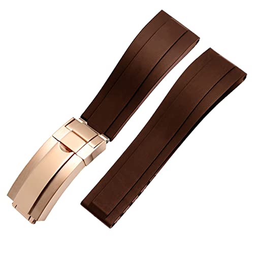 Bracelet montre caoutchouc 21mm anti transpiration pour sangle Rolex marron rose gold