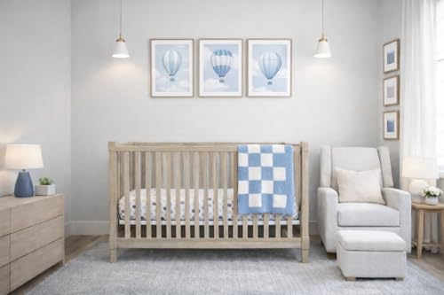 Image of L+L USA Checkered Baby Blanket 28 inchx40 inch - DreamSoft Knit Throw for Crib, Stroller or Car Seat - Soft Blanket /Newborn Nursery Gift Essential for Toddler, Infant, Kids, Boys & Girls (Steel Blue /White)
