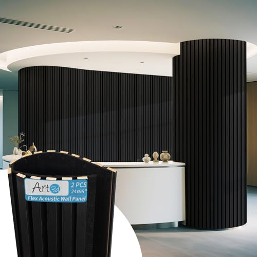 Image of Art3d Roll-Flat Design Acoustic Wood Slat Wall Panel, 2-Pack, Blackwood