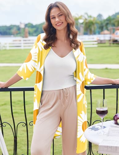 Image of Ekouaer Zip Up Robes for Women Short Waffle Bathrobe Lightweight house coat 3 /4 Sleeve Soft Nightgown with Pockets S-3XL