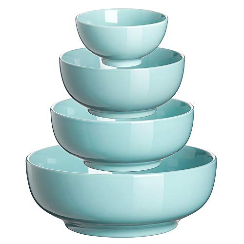 DOWAN Serving Bowls, Mixing Bowl Set, 86 36 24 8.5 Ounces Mixing Bowls for Kitchen,Serving Bowls Set of 4, Ceramic Bowl Sets for Eating Different Sizes,Turquoise