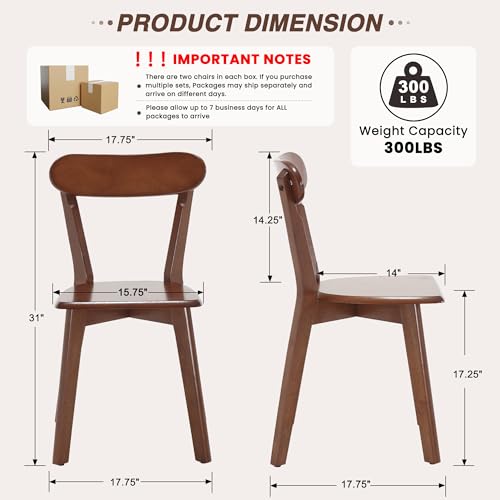 Image of HNY Farmhouse Solid Wood Dining Chairs Set of 4, Mid Century Modern Armless Kitchen & Dining Room Chairs with Curved Back, 300 LBS Capacity, Walnut for Home, Apartment