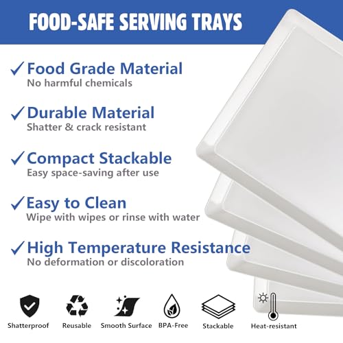 image for LIMOEASY 4-Pack Serving Tray, White Serving Platters and Trays for Par