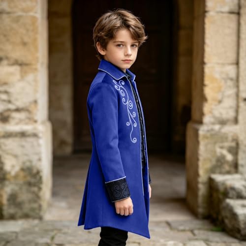 Image of Kids Medieval Steampunk Jacket Boys Victorian Renaissance Tailcoat | Victorian-style embroidery and loose fit to move freely without restriction for Halloween, performances and cosplay