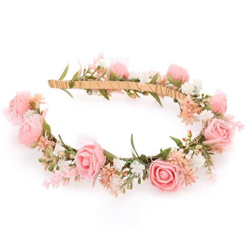 Women's Pink Flower Headband - Girl Flower Headpiece Romantic Boh...