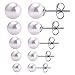 CrazyPiercing 5 Pairs Stud Pearl Earrings, Assorted Sizes Ball Stud Earrings, Shiny Imitation Pearl Earrings Stud for Girls Women, 4mm, 5mm, 6mm, 7mm, 8mm Round Ball Stainless Steel Earrings Pin