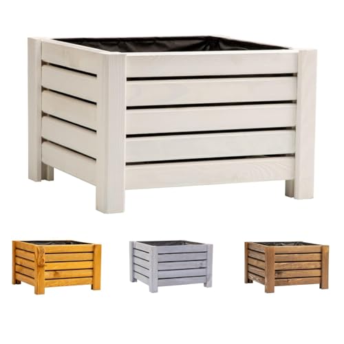 BooGardi Blumenkasten aus Holz · 4 Farben und 2 Größen · Weiß 38x38x25cm · Pflanzkasten Garten Balkon Terrasse · Balkonkasten Blumen Kräuter Pflanzen