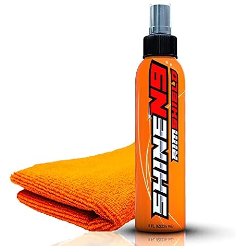 ShineN9 Rim Shield – 8 oz Rim Protector for Glossy Rims – Includes 300 GSM Microfiber Applicator Cloth – Long Lasting Rim Coating for Brake Dust, Dirt, Grime, Salt – Easy to Apply Cover