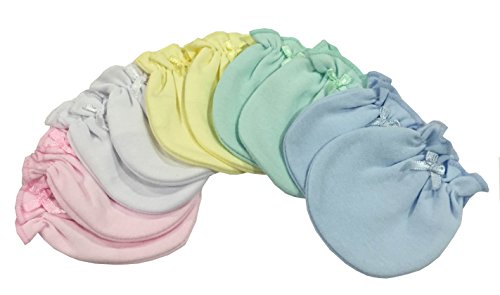 Solid Color Mix 5 Cotton Newborn Baby/Infant No Scratch Mittens Gloves 0-3 Months